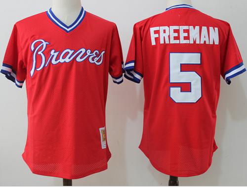 Mitchell And Ness Braves #5 Freddie Freeman Red Throwback Stitched MLB Jersey